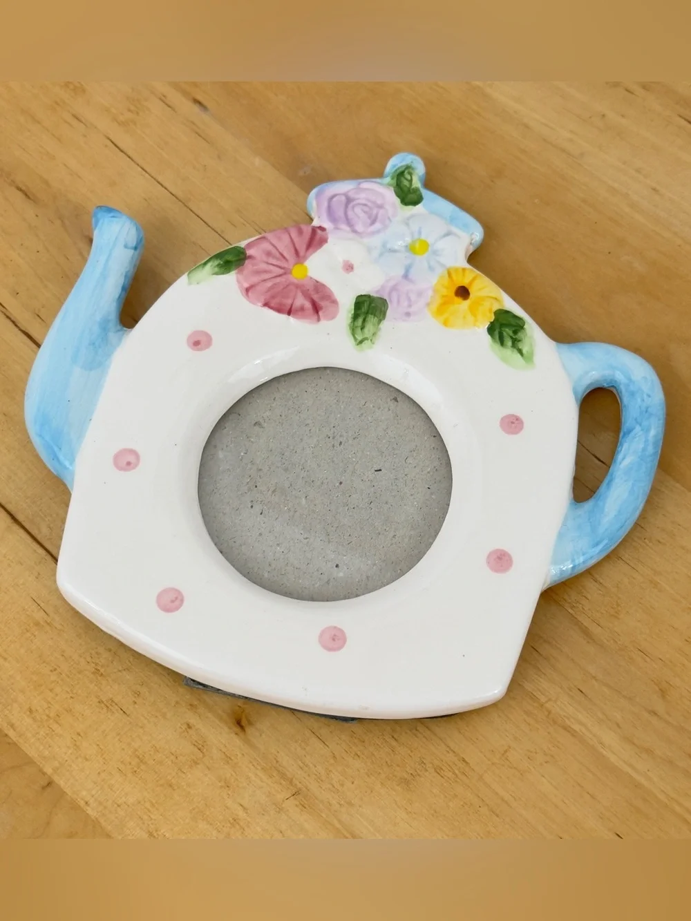 Teapot Coffee Pot Floral Ceramic Free Standing Photo Frames 3x3” Mini Photo